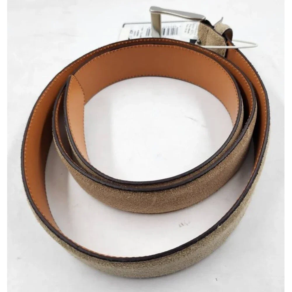 Magnanni Telante Suede & Leather Belt Men's 42 Taupe Nickel-Tone Square Buckle
